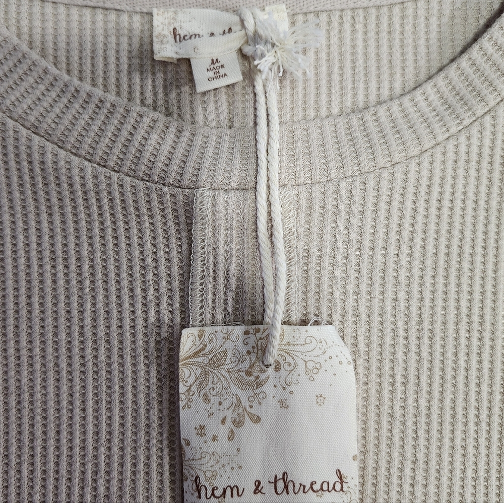 NWT  Hem & Thread  Plaid Patchwork Top  Women's M  Beige, Blue, Brown - Picture 3 of 4